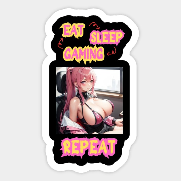 Eat Sleep Gaming Repeat Anime Girl Sticker by Clicks Clothes